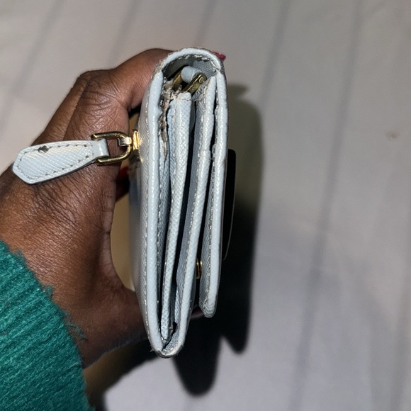 Authentic PRADA Saffiano Leather Fiocco Long Wallet Aqua GUC - Picture 6 of 12